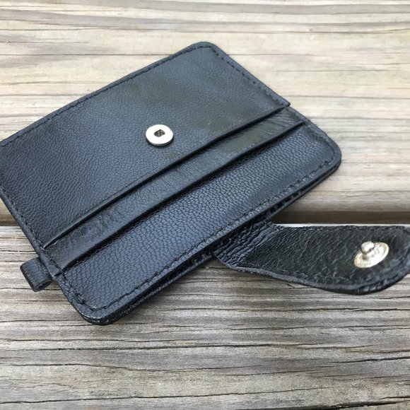 Handmade Card Holder Black Genuine Leather Mini Pu - Picture 9 of 10